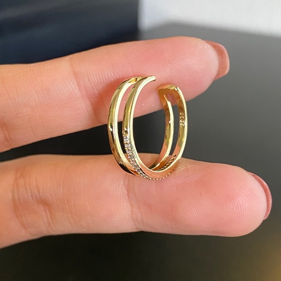 Gold Double Lines CZ Chunky Open Ring for Women Girls Anniversary … - Picture 5 of 6